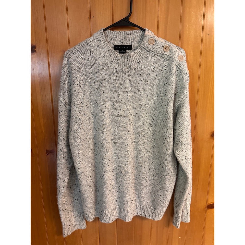 Sanctuary Womens Gray Speckled Mock Neck Shoulder Minimalist Button‎ Sweater L